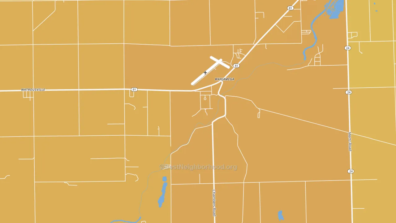 Map of the best neighborhoods in the Wahjamega area, with better matches in green and worse matches in red