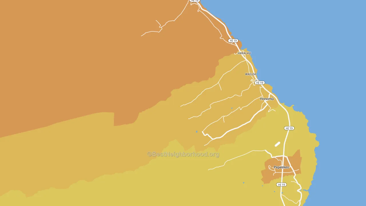 Map of the best neighborhoods in the Wailea area, with better matches in green and worse matches in red