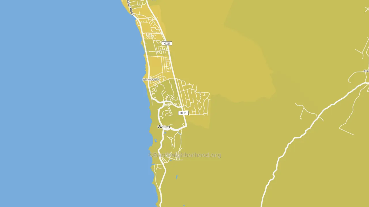 Map of the best neighborhoods in the Wailea, Kihei area, with better matches in green and worse matches in red