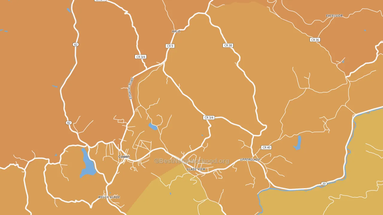 Map of the best neighborhoods in the Wainville area, with better matches in green and worse matches in red