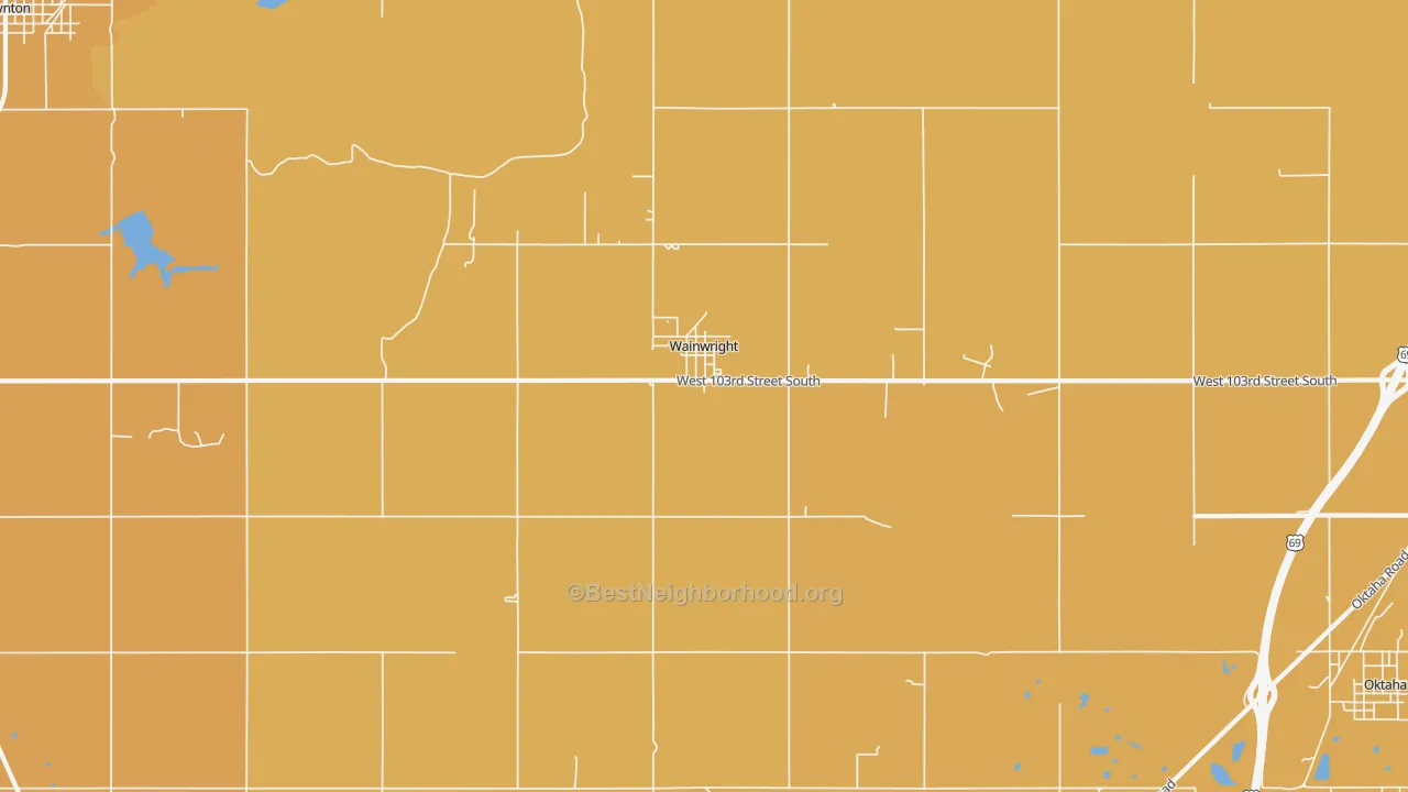 Map of the best neighborhoods in the Wainwright area, with better matches in green and worse matches in red