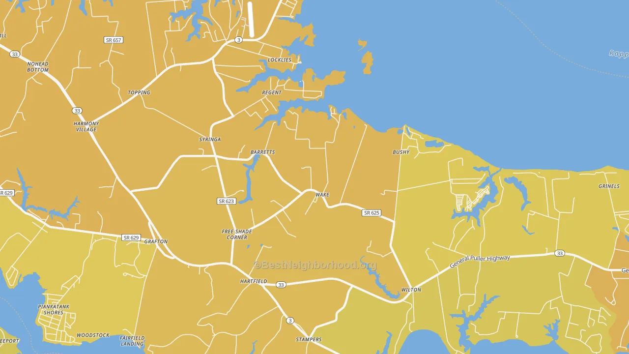 Map of the best neighborhoods in the Wake area, with better matches in green and worse matches in red