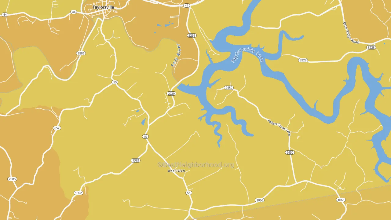 Map of the best neighborhoods in the Wakefield area, with better matches in green and worse matches in red
