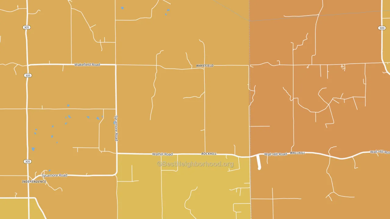Map of the best neighborhoods in the Wakefield area, with better matches in green and worse matches in red
