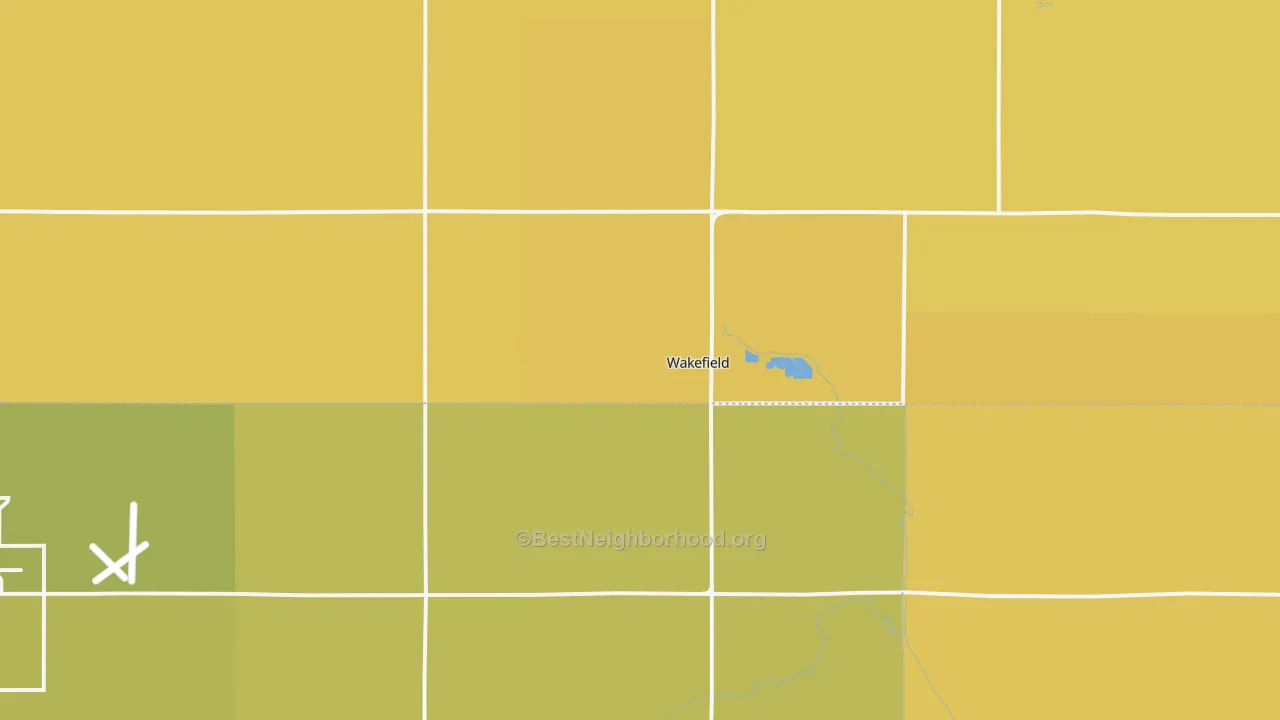 Map of the best neighborhoods in the Wakefield area, with better matches in green and worse matches in red