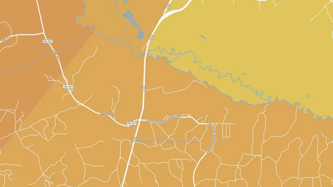 Map of the best neighborhoods in the Wakefield area, with better matches in green and worse matches in red