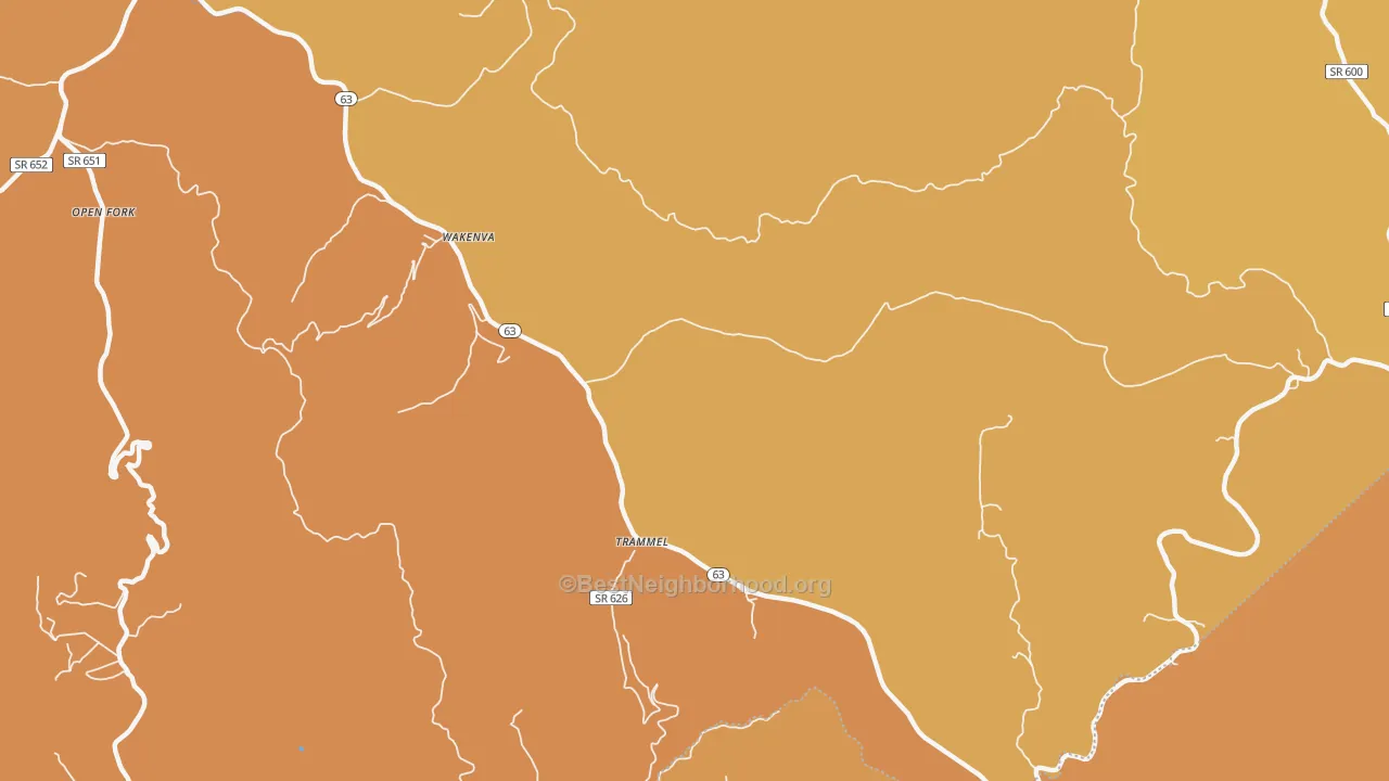 Map of the best neighborhoods in the Wakenva area, with better matches in green and worse matches in red