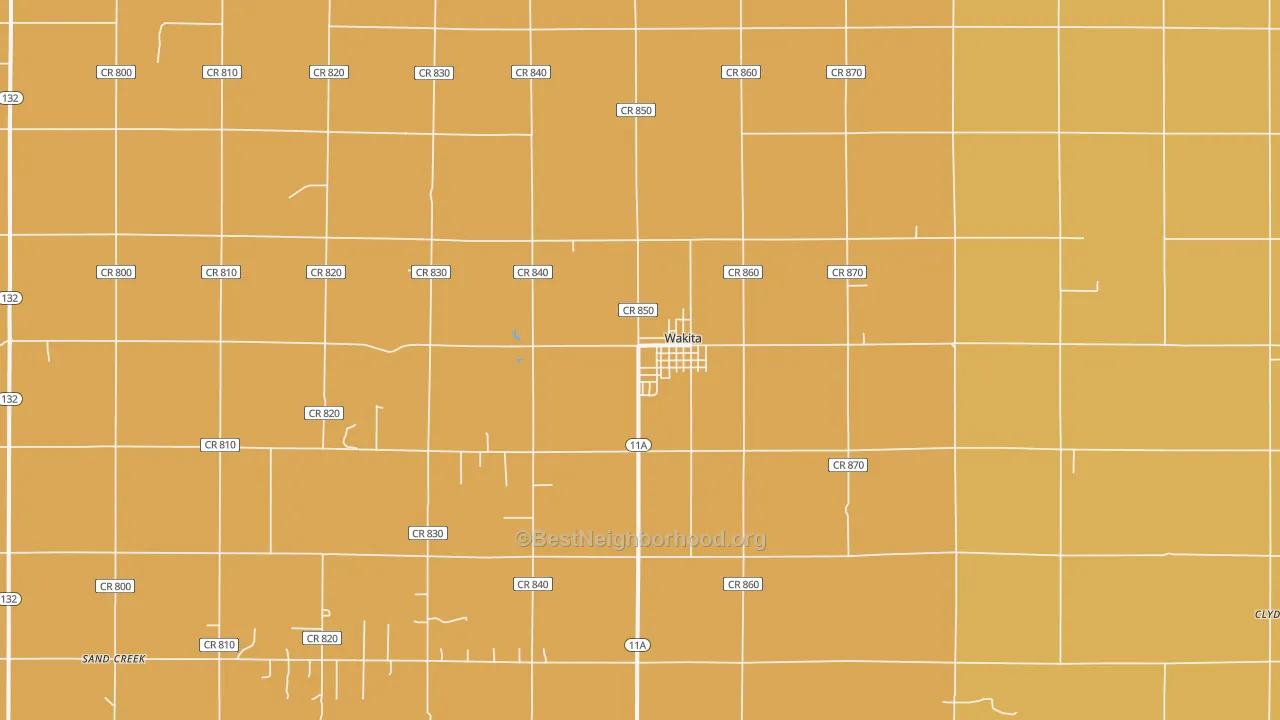 Map of the best neighborhoods in the Wakita area, with better matches in green and worse matches in red