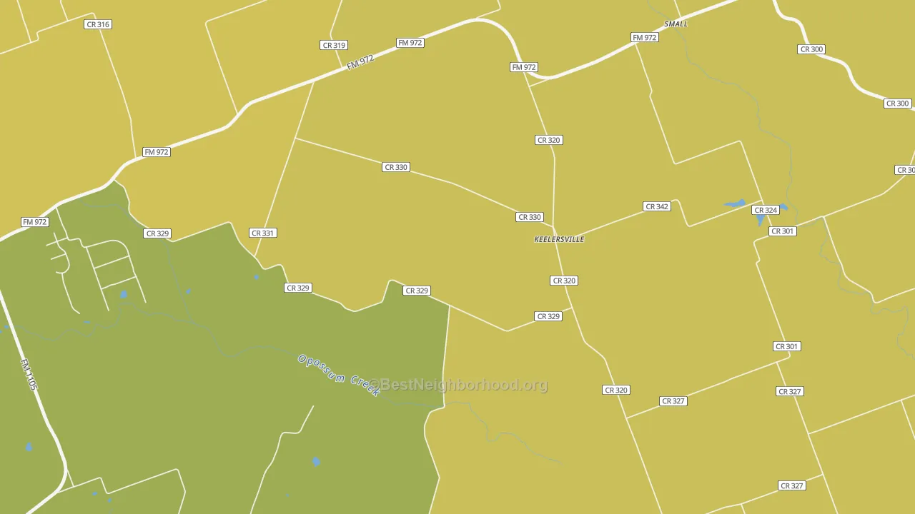 Map of the best neighborhoods in the Walburg area, with better matches in green and worse matches in red