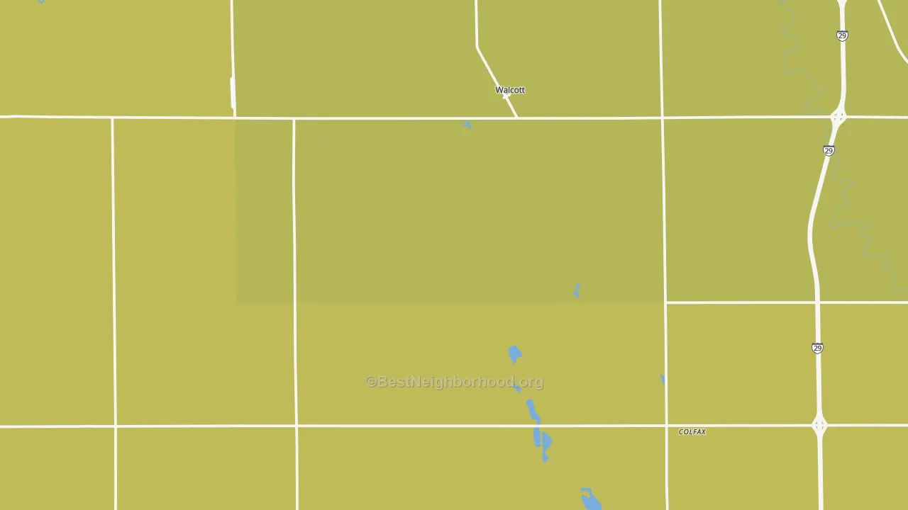 Map of the best neighborhoods in the Walcott area, with better matches in green and worse matches in red