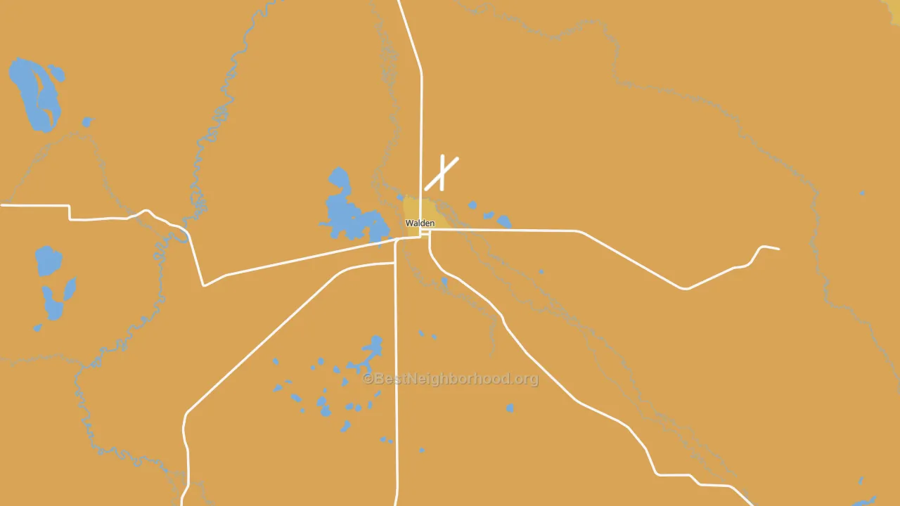 Map of the best neighborhoods in the Walden area, with better matches in green and worse matches in red