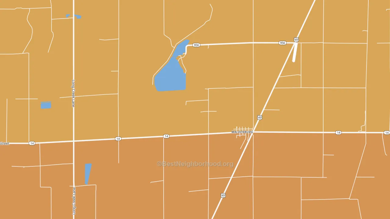 Map of the best neighborhoods in the Waldenburg area, with better matches in green and worse matches in red