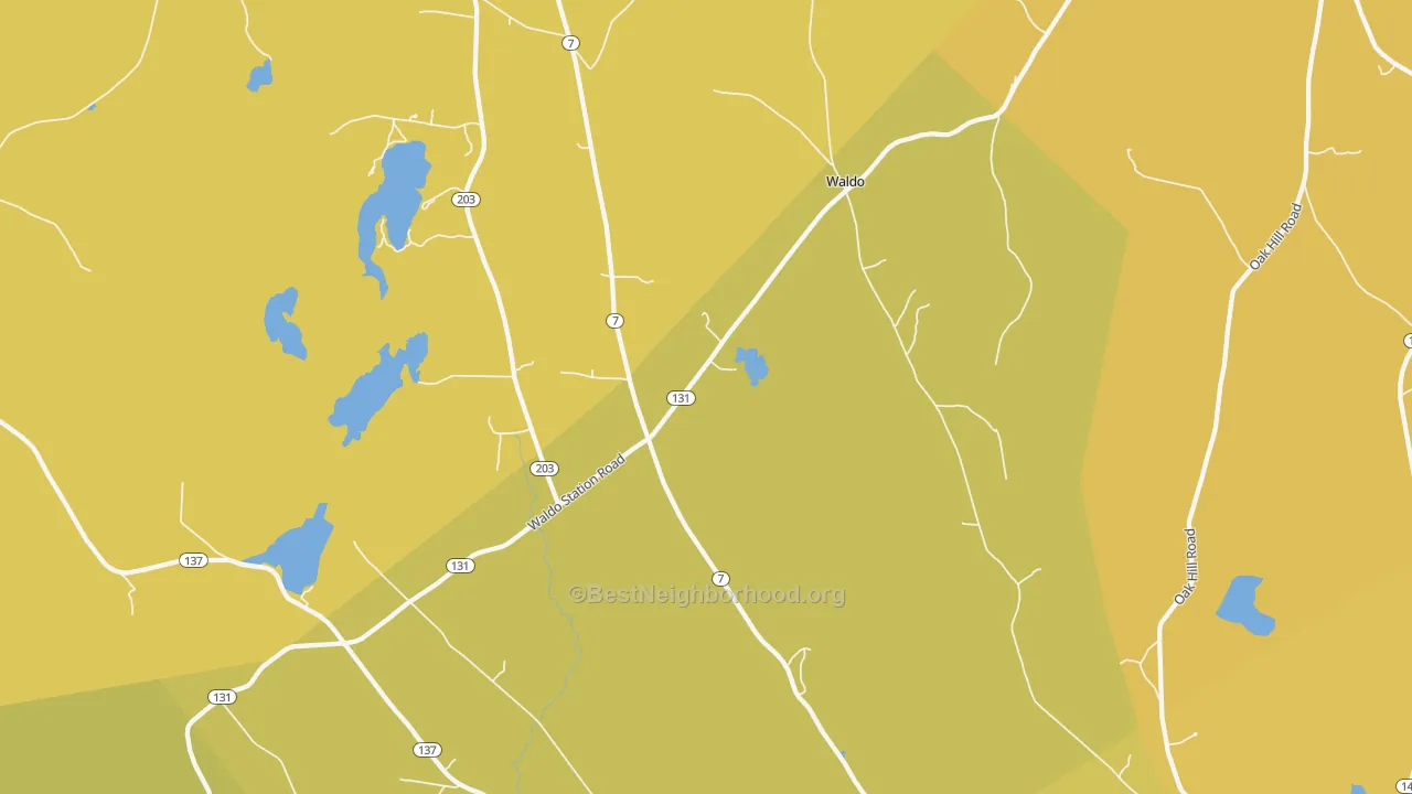 Map of the best neighborhoods in the Waldo area, with better matches in green and worse matches in red