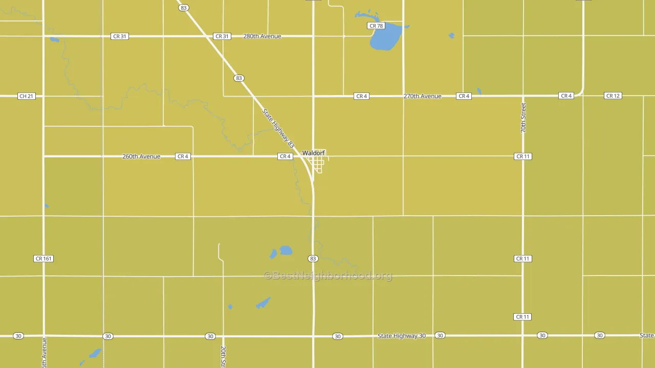 Map of the best neighborhoods in the Waldorf area, with better matches in green and worse matches in red