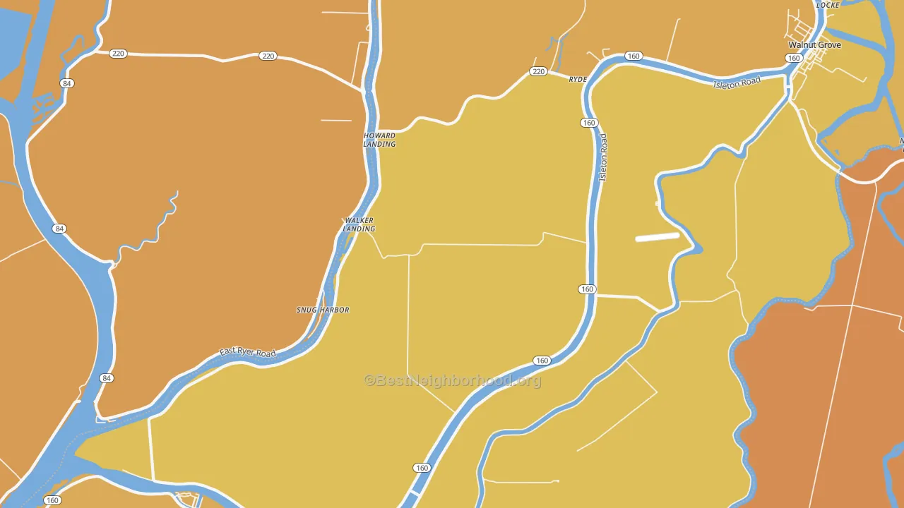 Map of the best neighborhoods in the Walker Landing area, with better matches in green and worse matches in red
