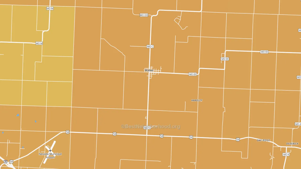Map of the best neighborhoods in the Walker area, with better matches in green and worse matches in red