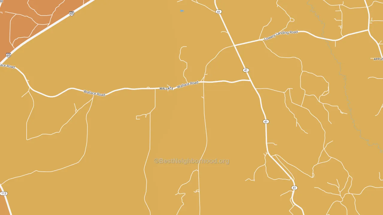 Map of the best neighborhoods in the Wallace area, with better matches in green and worse matches in red
