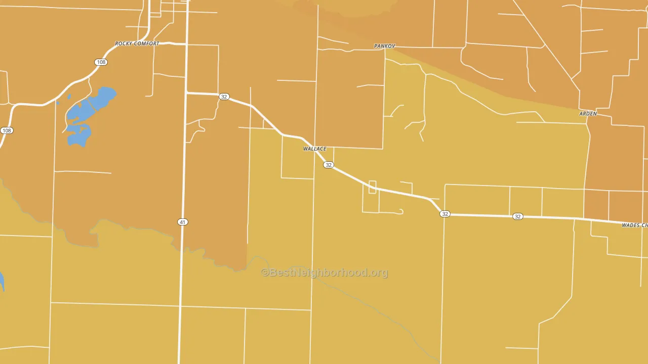 Map of the best neighborhoods in the Wallace area, with better matches in green and worse matches in red