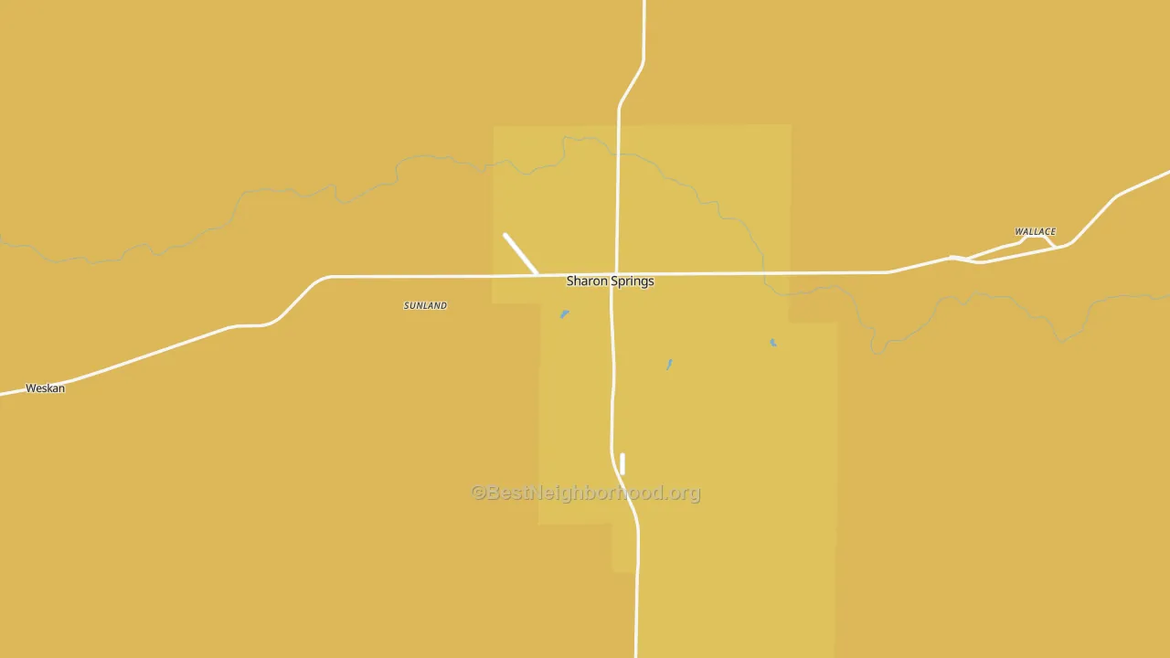 Map of the best neighborhoods in the Wallace County area, with better matches in green and worse matches in red
