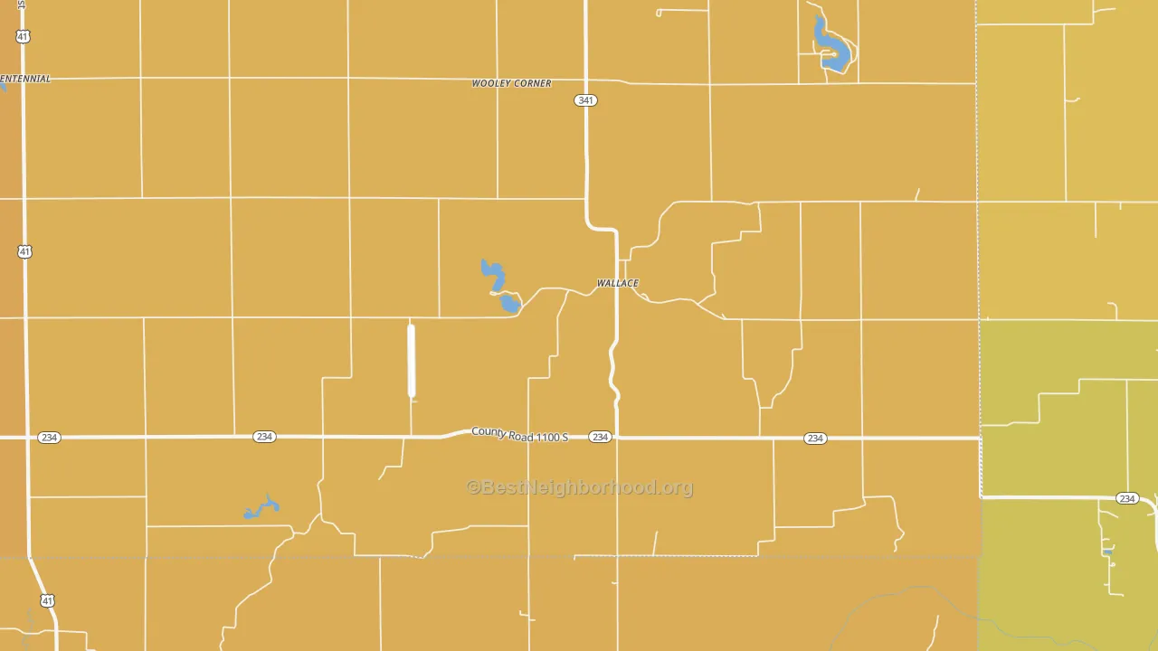 Map of the best neighborhoods in the Wallace area, with better matches in green and worse matches in red