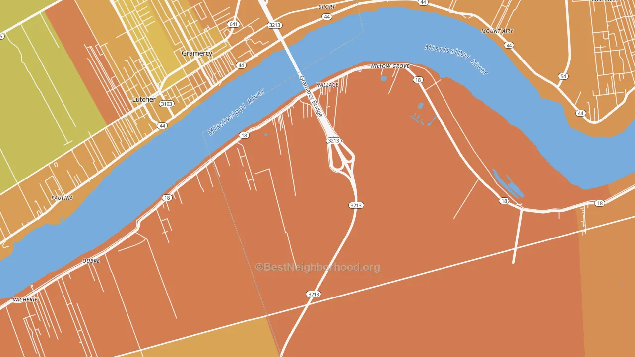 Map of the best neighborhoods in the Wallace area, with better matches in green and worse matches in red