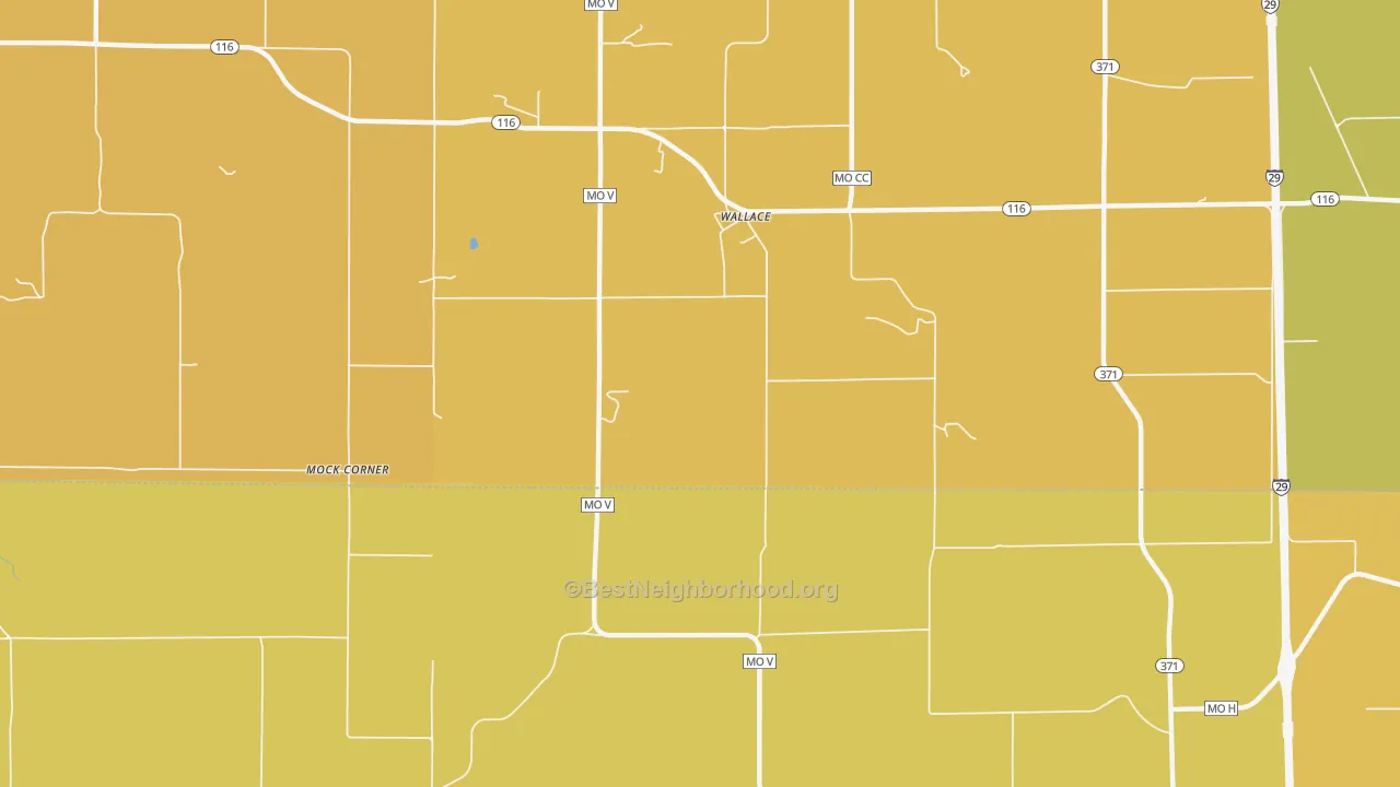 Map of the best neighborhoods in the Wallace area, with better matches in green and worse matches in red