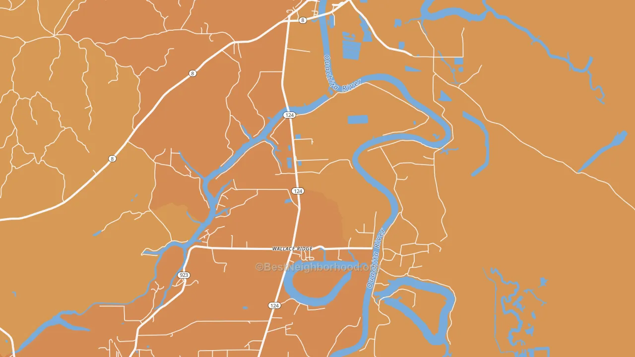 Map of the best neighborhoods in the Wallace Ridge area, with better matches in green and worse matches in red