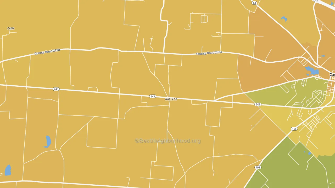 Map of the best neighborhoods in the Wallace area, with better matches in green and worse matches in red