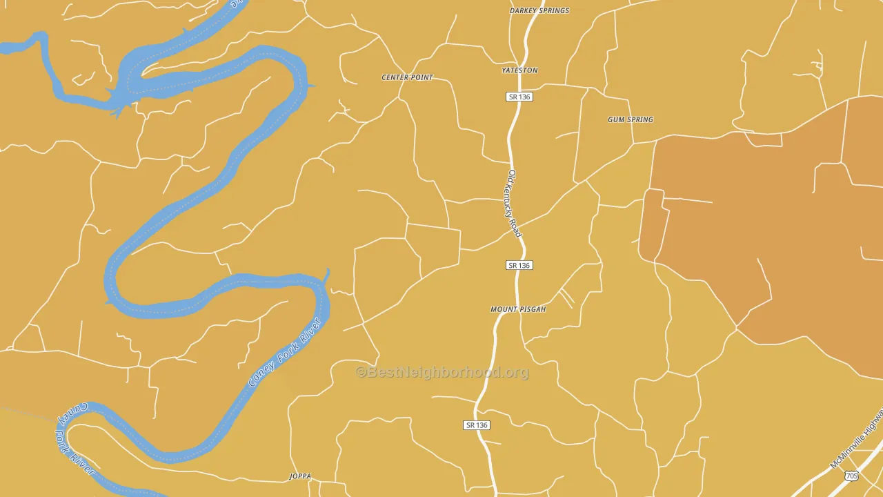 Map of the best neighborhoods in the Walling area, with better matches in green and worse matches in red