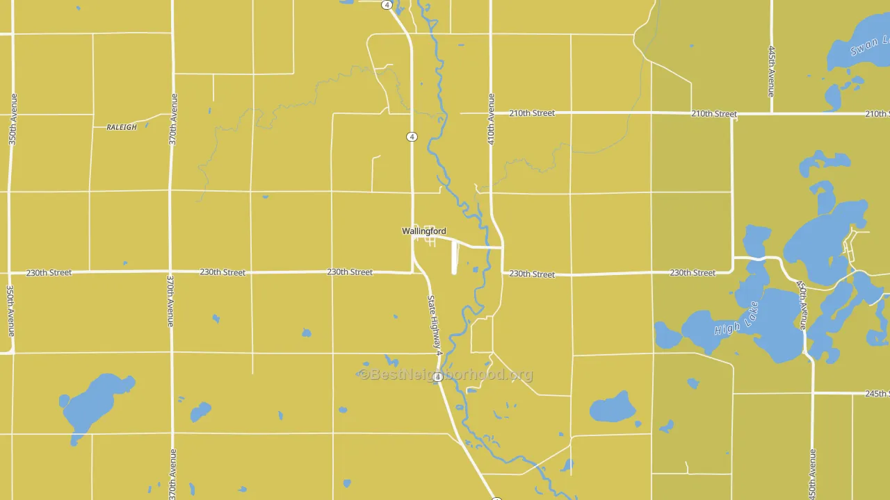 Map of the best neighborhoods in the Wallingford area, with better matches in green and worse matches in red