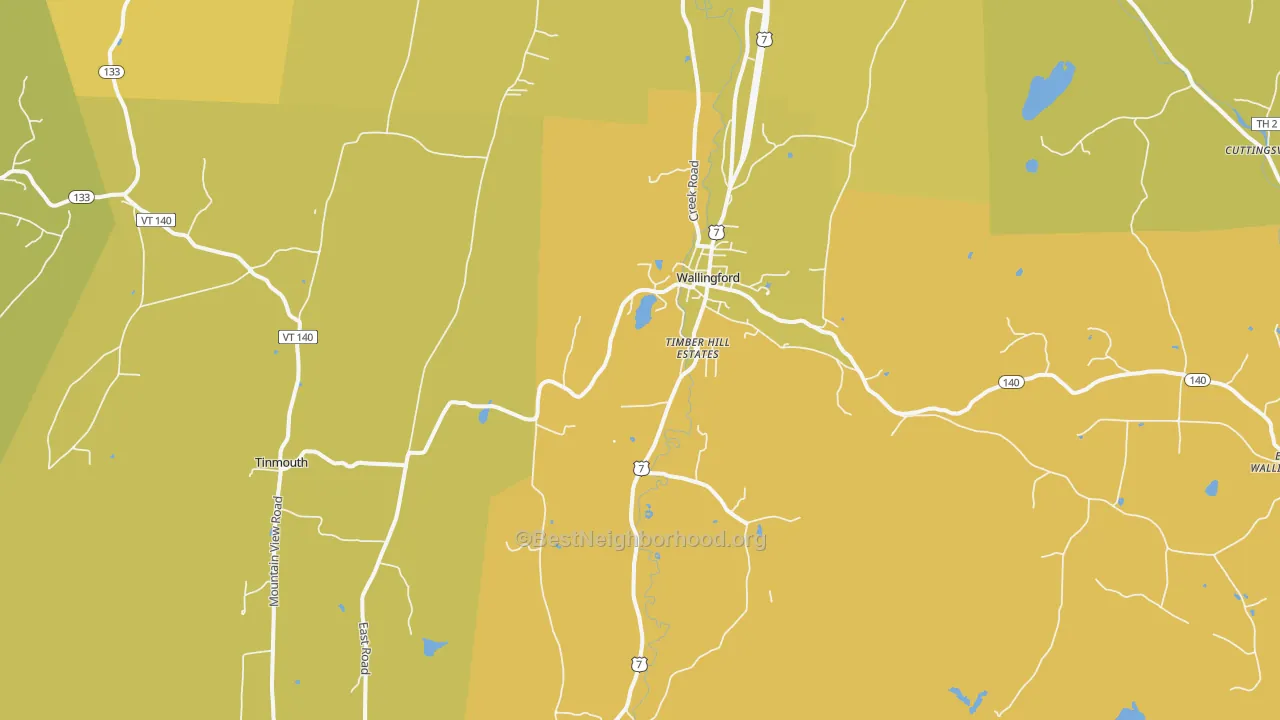 Map of the best neighborhoods in the Wallingford area, with better matches in green and worse matches in red