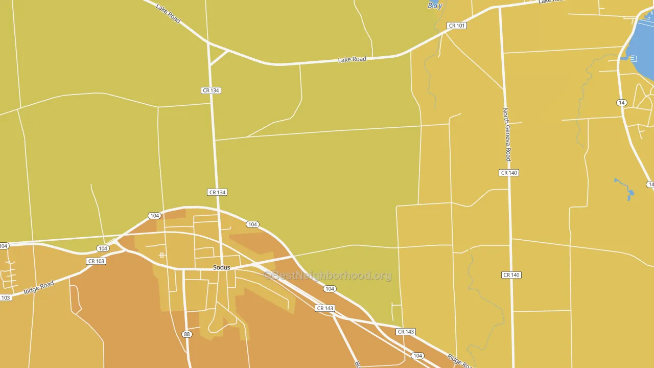 Map of the best neighborhoods in the Wallington area, with better matches in green and worse matches in red