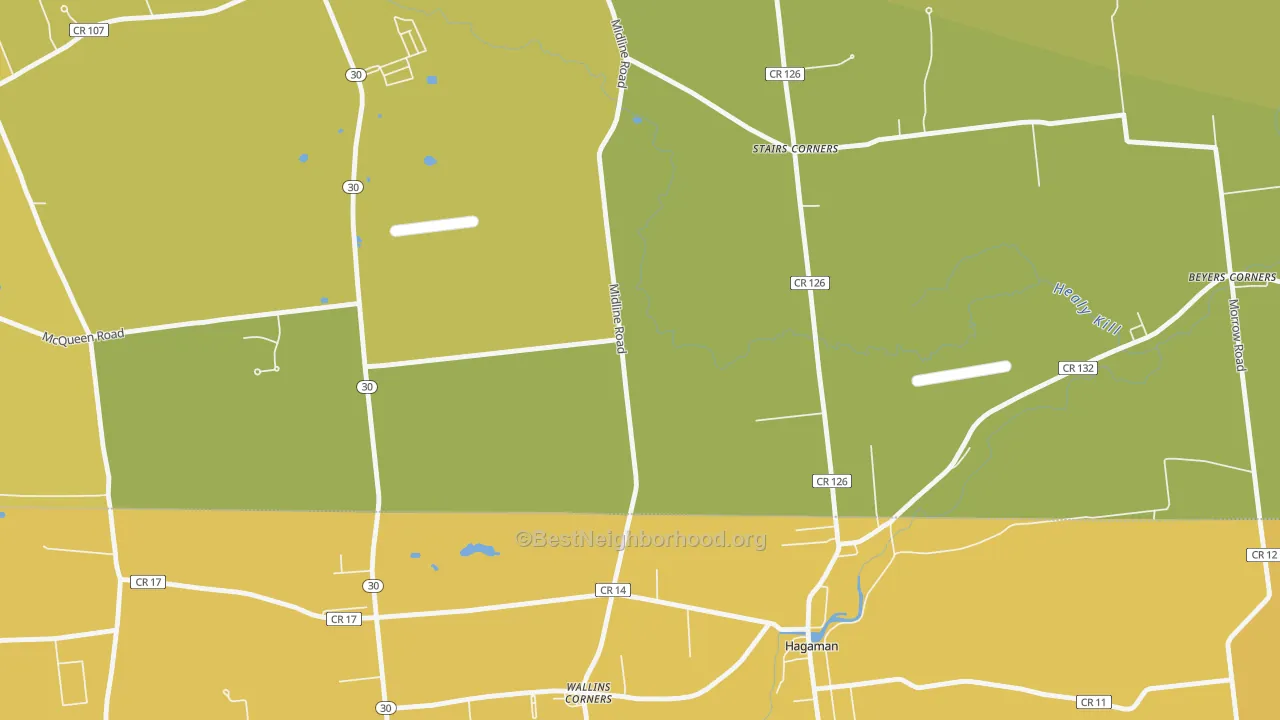 Map of the best neighborhoods in the Wallins Corner area, with better matches in green and worse matches in red