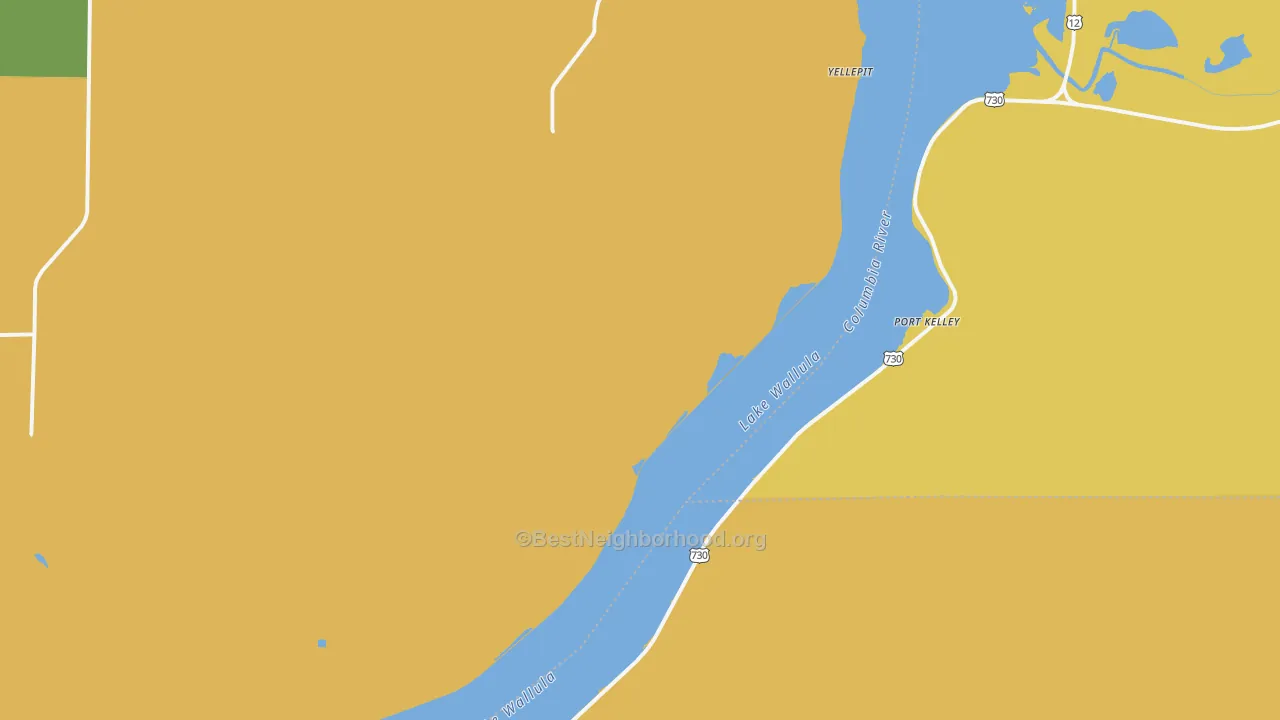 Map of the best neighborhoods in the Wallula Junction area, with better matches in green and worse matches in red