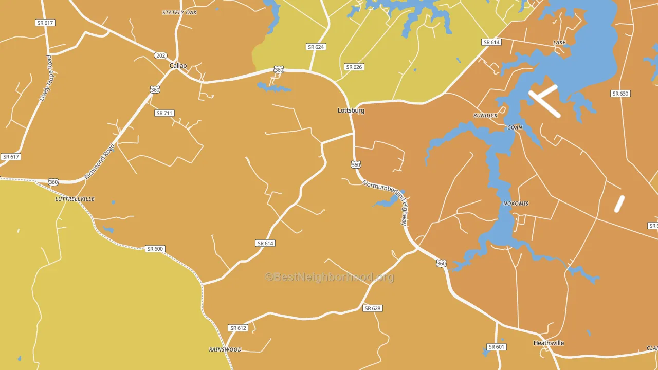 Map of the best neighborhoods in the Walmsley area, with better matches in green and worse matches in red