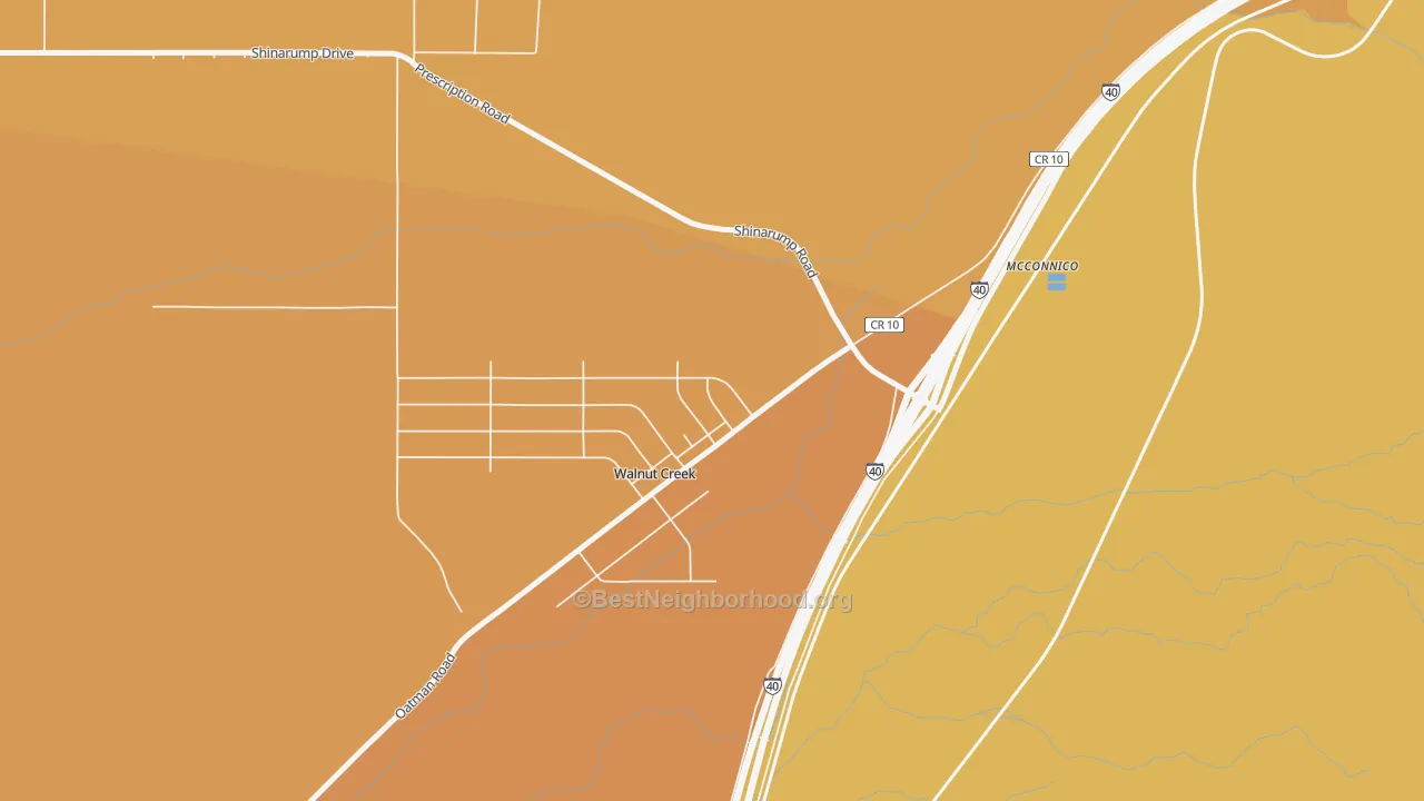 Map of the best neighborhoods in the Walnut Creek area, with better matches in green and worse matches in red