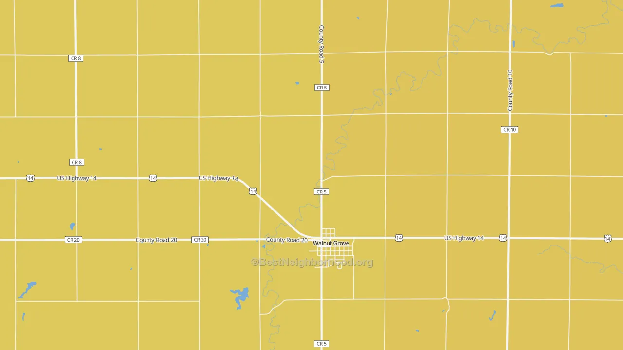 Map of the best neighborhoods in the Walnut Grove area, with better matches in green and worse matches in red
