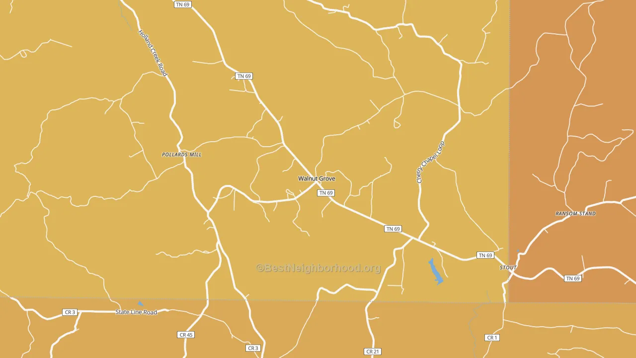 Map of the best neighborhoods in the Walnut Grove area, with better matches in green and worse matches in red