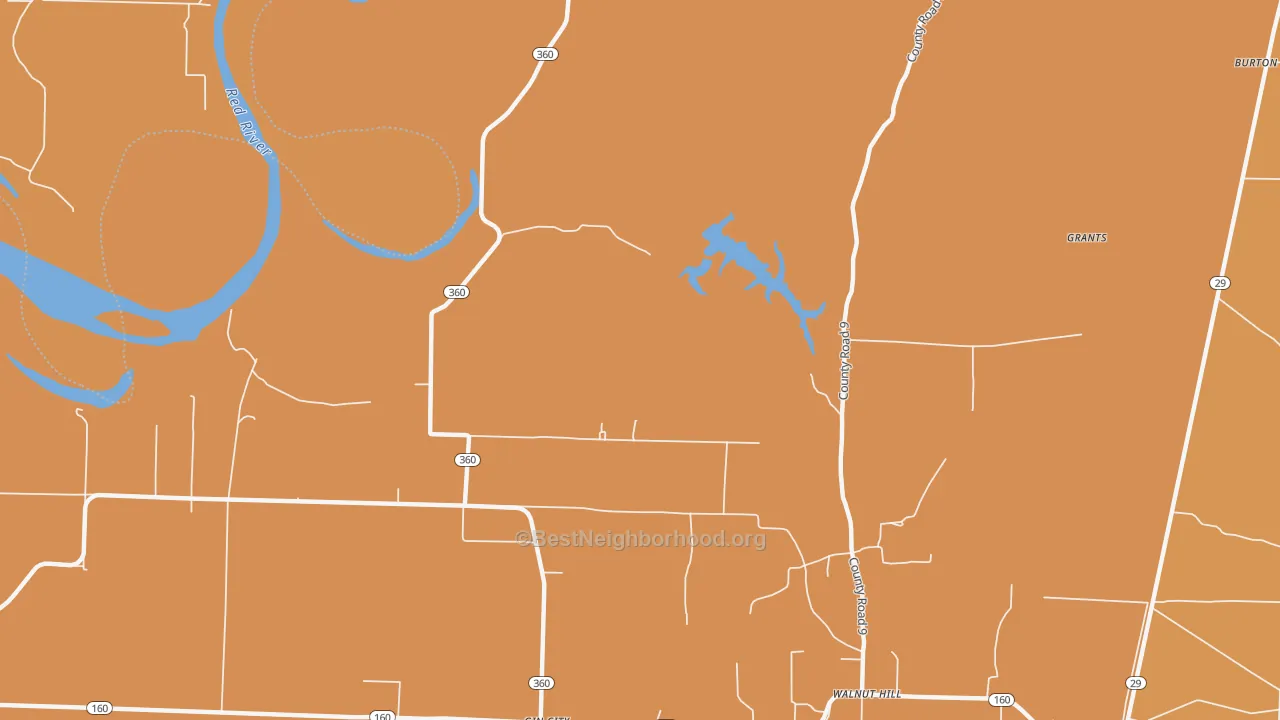 Map of the best neighborhoods in the Walnut Hill area, with better matches in green and worse matches in red