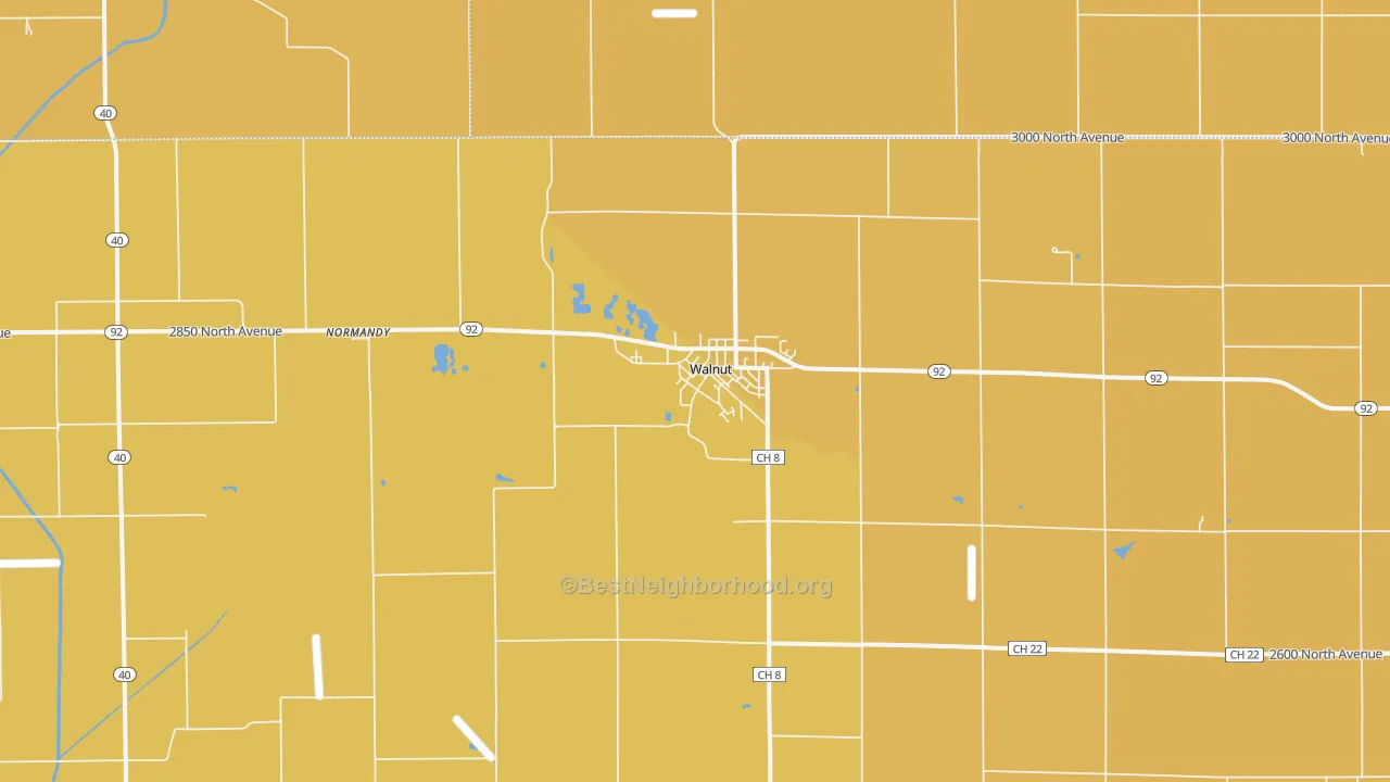 Map of the best neighborhoods in the Walnut area, with better matches in green and worse matches in red