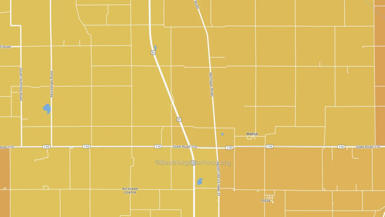 Map of the best neighborhoods in the Walnut area, with better matches in green and worse matches in red