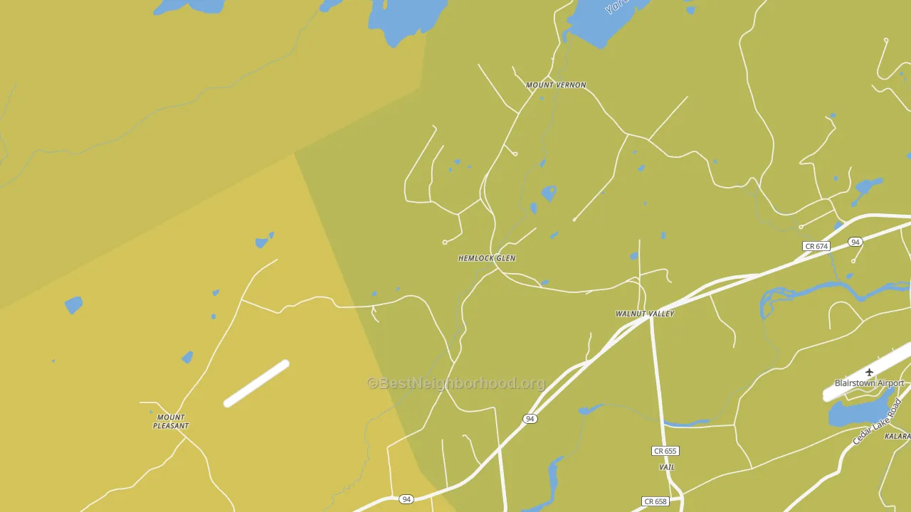 Map of the best neighborhoods in the Walnut Valley area, with better matches in green and worse matches in red