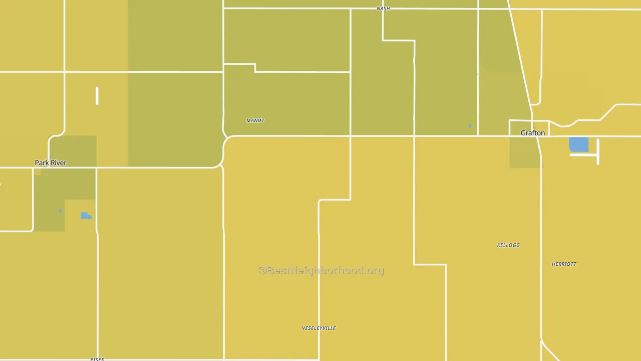 Map of the best neighborhoods in the Walsh County area, with better matches in green and worse matches in red