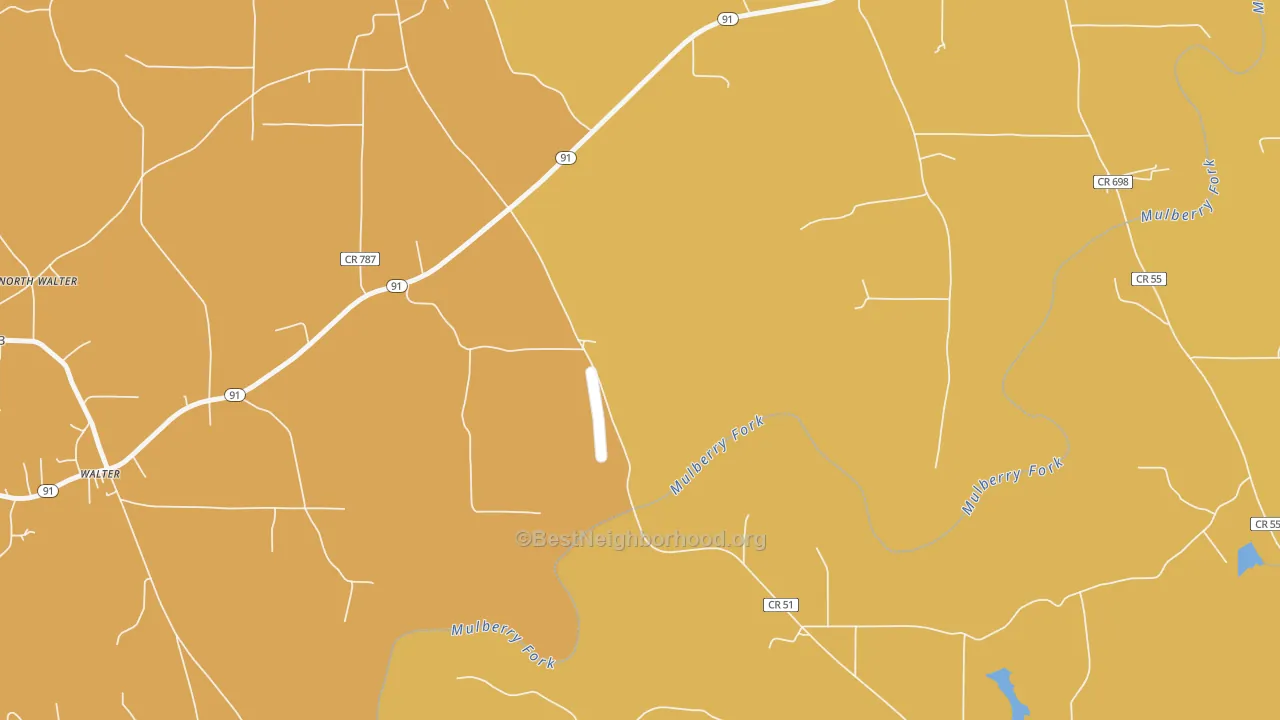 Map of the best neighborhoods in the Walter area, with better matches in green and worse matches in red