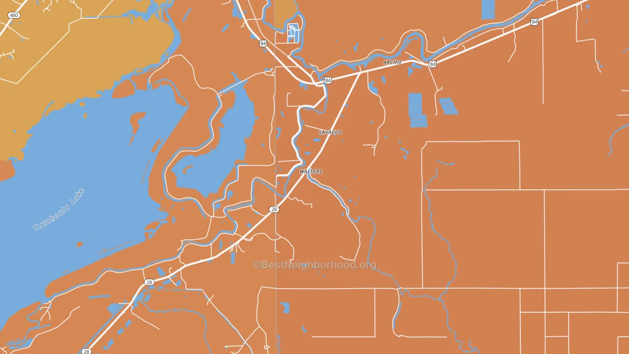 Map of the best neighborhoods in the Walters area, with better matches in green and worse matches in red