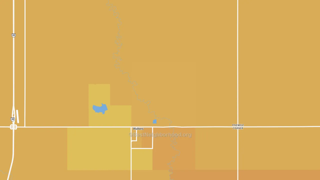 Map of the best neighborhoods in the Walters area, with better matches in green and worse matches in red