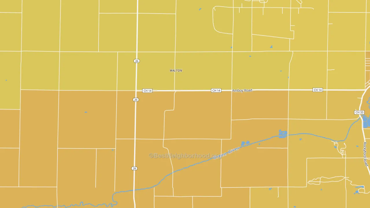Map of the best neighborhoods in the Walton area, with better matches in green and worse matches in red