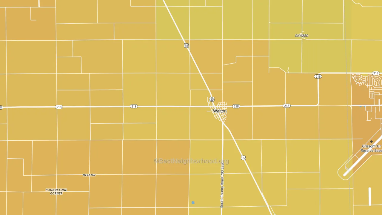 Map of the best neighborhoods in the Walton area, with better matches in green and worse matches in red