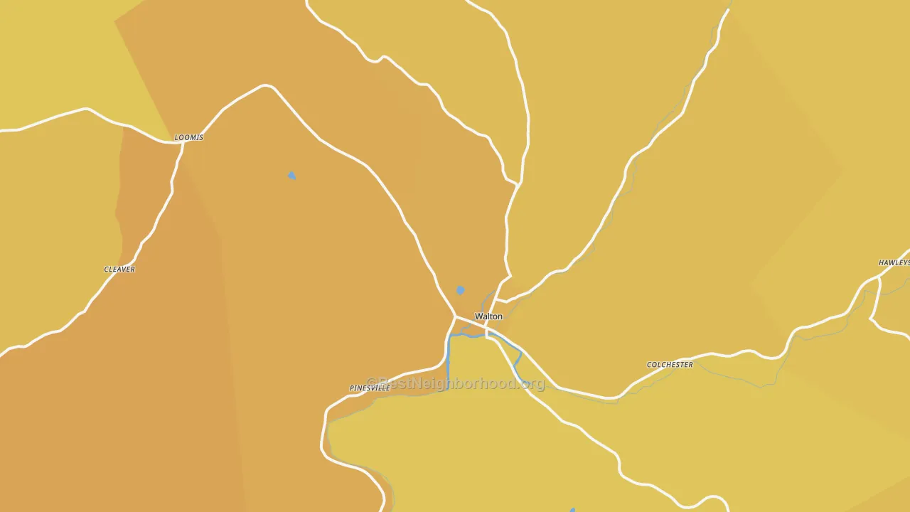 Map of the best neighborhoods in the Walton area, with better matches in green and worse matches in red