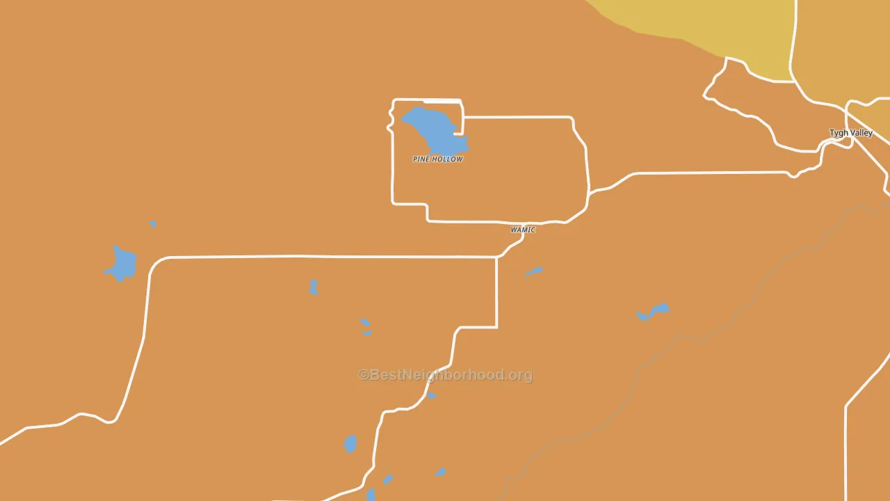 Map of the best neighborhoods in the Wamic area, with better matches in green and worse matches in red
